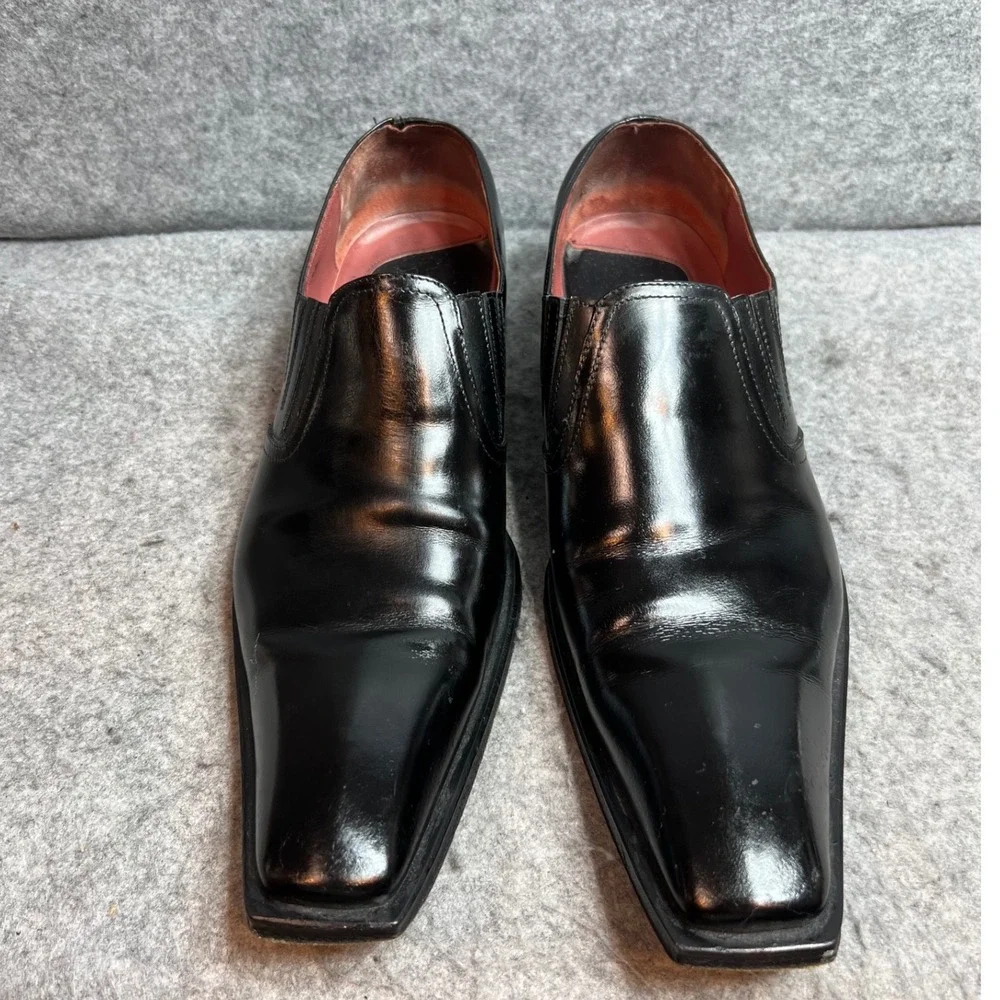 Jo Ghost Mens Black Leather Square Toe Slip On Loafers Made in Italy Size 42